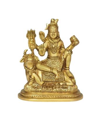 Brass Lord Shiva Sitting With Nandi Decorative Showpiece - 11.2 cm  (Brass  Gold) 1
