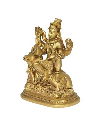 Brass Lord Shiva Sitting With Nandi Decorative Showpiece - 11.2 cm  (Brass  Gold) 2