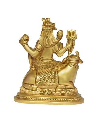 Brass Lord Shiva Sitting With Nandi Decorative Showpiece - 11.2 cm  (Brass  Gold) 3