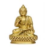 Brass Statue Buddhism Life Sign Earth Touching Sitting Sculpture Decorative Showpiece - 15.2 cm  (Brass  Gold)