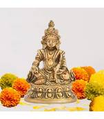 Lord Kuber Sitting Statue Decorative Showpiece - 8.9 cm  (Brass  Gold)