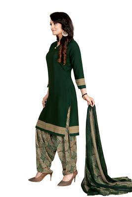 green crepe unstitched printed top & bottom with dupatta 2