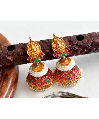 Multicolor gold plated Copper Alloy   pair of jhumka 1