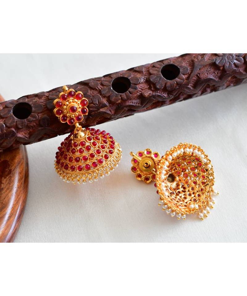 Red gold plated Copper Alloy   pair of jhumka