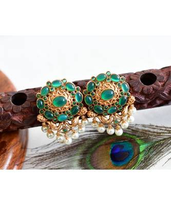 green gold plated Copper Alloy   pair of Earrings 1