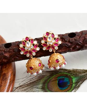 pink gold plated Copper Alloy   pair of jhumka 1