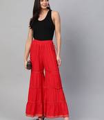 Red Rayon Plain Stitched Pant