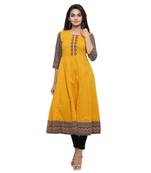 Cotton Geometric Print Anarkali Kurta (Mustard)