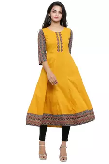 Cotton Geometric Print Anarkali Kurta (Mustard)