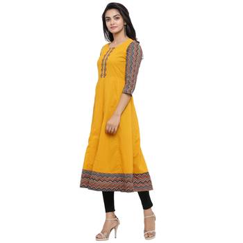 Cotton Geometric Print Anarkali Kurta (Mustard) 3