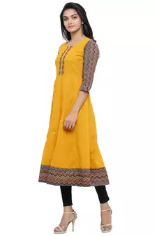 Cotton Geometric Print Anarkali Kurta (Mustard)
