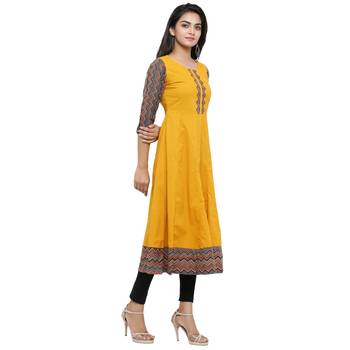 Cotton Geometric Print Anarkali Kurta (Mustard) 4