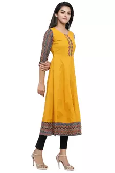 Cotton Geometric Print Anarkali Kurta (Mustard)