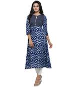 Cotton Chevron Print Kaantha Work A-Line Kurta (Blue)