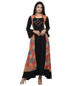 Rayon Geometric Print  Embroidered  Anarkali Kurta (Black)