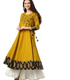Cotton Slub Sequin Work Angrakha Kurta (Mustard)