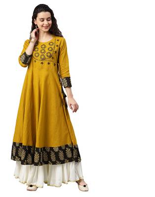 Cotton Slub Sequin Work Angrakha Kurta (Mustard) 2