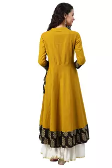 Cotton Slub Sequin Work Angrakha Kurta (Mustard)
