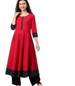 Cotton Slub Plain Dye Anarkali Kurta (Pink)