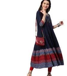 Cotton Embroidered Anarkali Kurta (Blue)