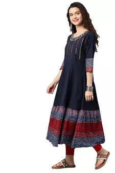 Cotton Embroidered Anarkali Kurta (Blue)