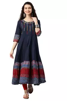 Cotton Embroidered Anarkali Kurta (Blue)