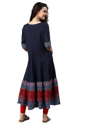 Cotton Embroidered Anarkali Kurta (Blue) 4