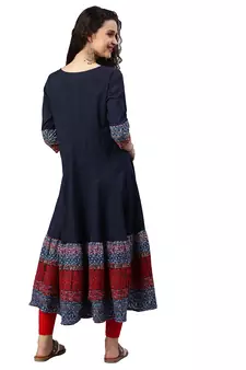 Cotton Embroidered Anarkali Kurta (Blue)
