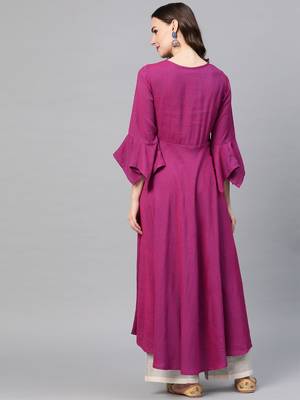 Viscose Embroidered Anarkali Kurta (Purple) 4