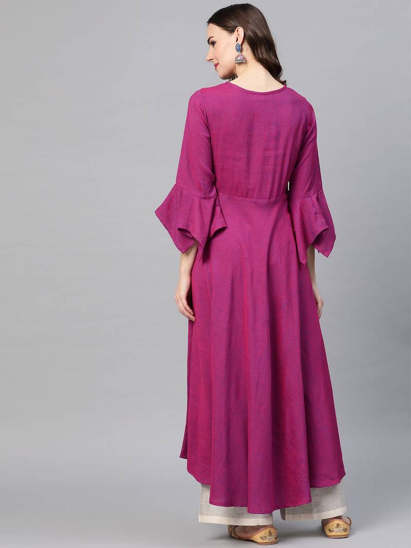 Viscose Embroidered Anarkali Kurta (Purple)