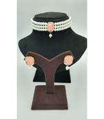 Choker set in Peach Color Beads and White Pearl