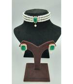 Choker set in Dark Green Color Beads and White Pearl