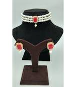 Choker set in Red Color Beads and White Pearl