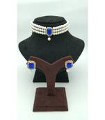 Choker set in Dark Blue Color Beads and White Pearl