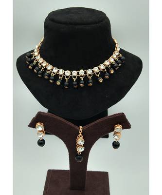 Single Line Necklace with White stone and Black color Pearls 1