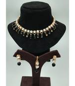 Single Line Necklace with White stone and Black color Pearls