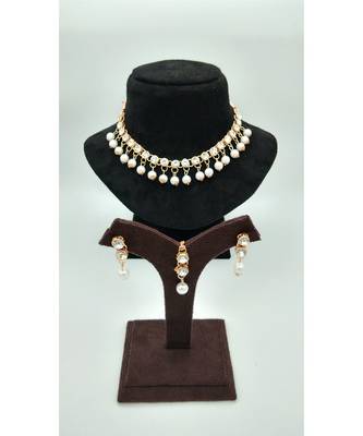 Single Line Necklace with White stone and White Color Pearls 1