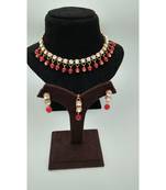 Single Line Necklace with White stone and Red color Pearls