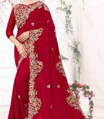 Red embroidered silk saree with blouse