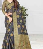 Black woven cotton saree with blouse