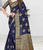 Blue woven cotton saree with blouse