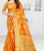 Yellow woven cotton saree with blouse