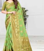 Green woven cotton saree with blouse