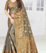 Grey woven cotton saree with blouse