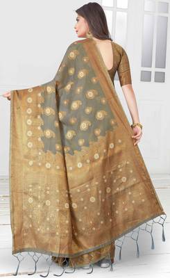 Grey woven cotton saree with blouse 3