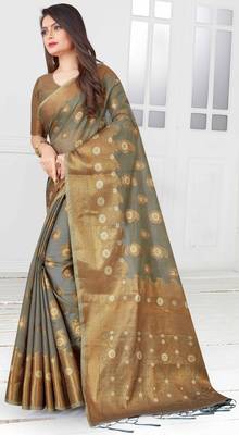 Grey woven cotton saree with blouse 4