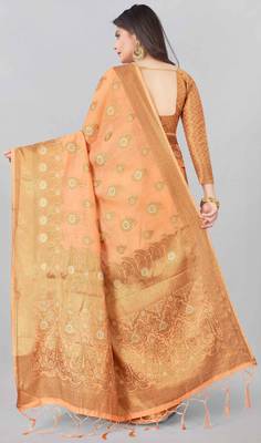 Peach woven cotton saree with blouse 3