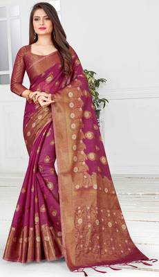 Purple woven cotton saree with blouse 1