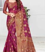 Purple woven cotton saree with blouse
