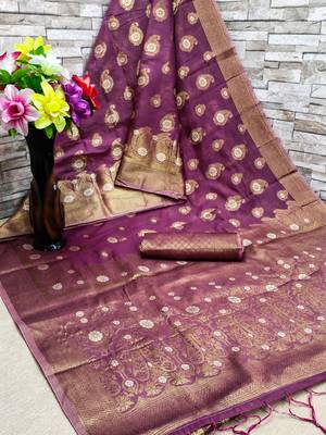 Purple woven cotton saree with blouse 2
